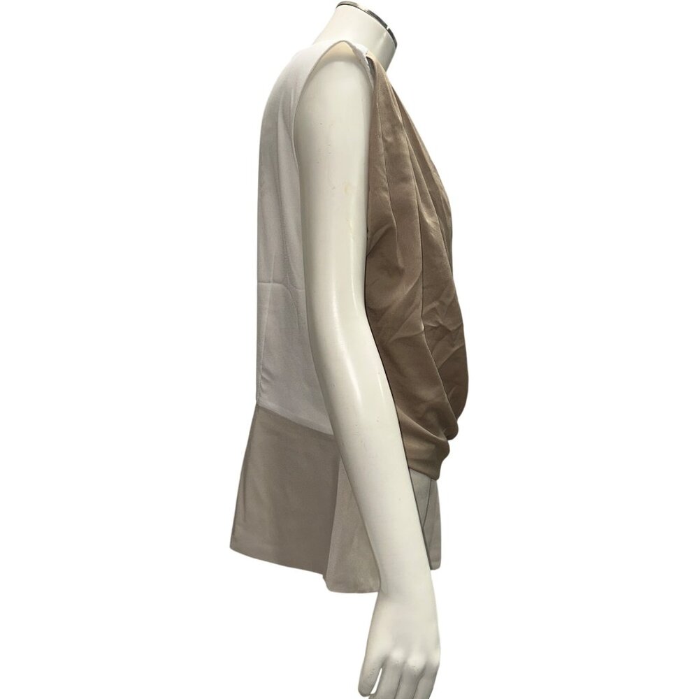 Ann Taylor Size 8 White Beige Draped Asymmetric Blouse Side Zip Chic Modern Fit - Picture 7 of 12
